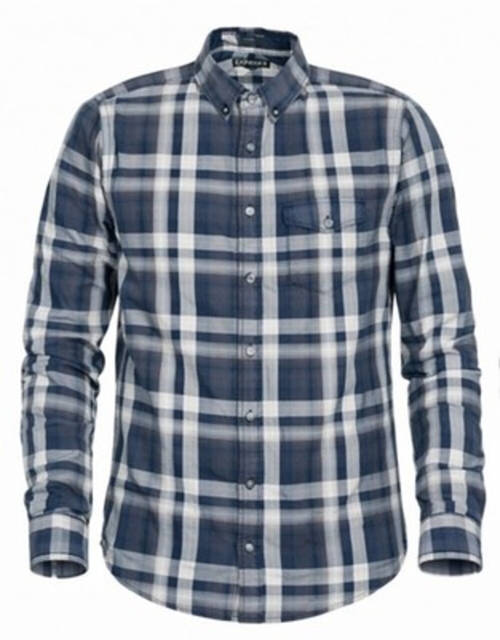 Express Men's Blue Plaid L/s Button Up Dress Shirt Modern Fit Size L 16-16 1/2